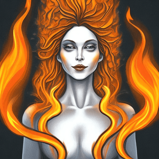 AI generated: a flame woman that comes to life as an expression of a human soul that has reached a state of consci...
