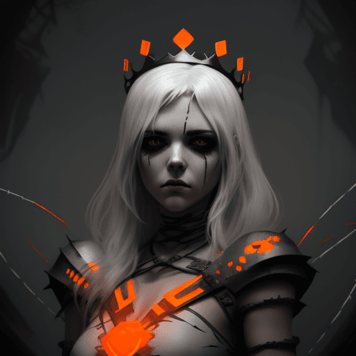 AI generated: n image of a female with crown of barbed wire and a glow orange, in the style of speedpainting, dark...