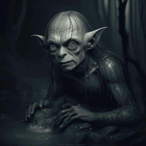 AI generated: glamour shot of Gollum, Lord of rings, John Tolkien, morbide, dark, very detailed, rendered in octan...