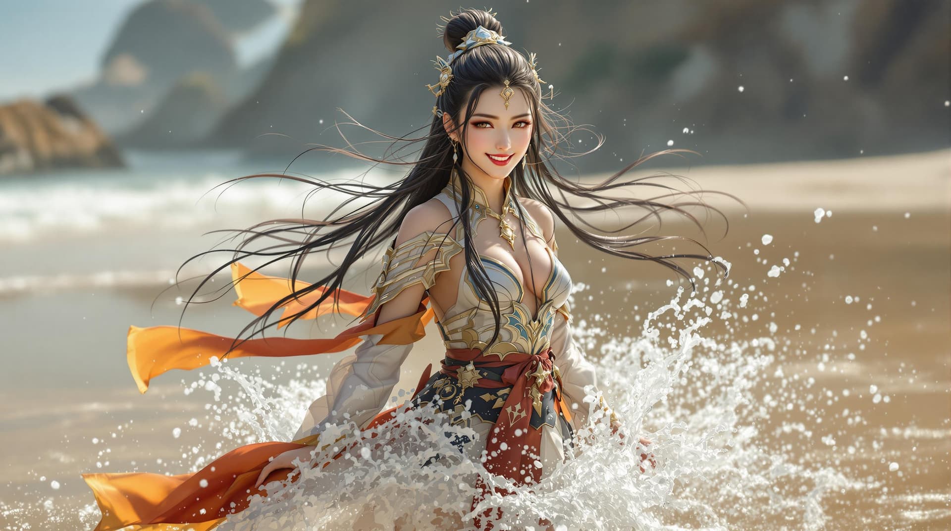 AI generated: A hyper-realistic, ultra-HD full-body portrait of a female warrior inspired by Diao Chan from the Ro...