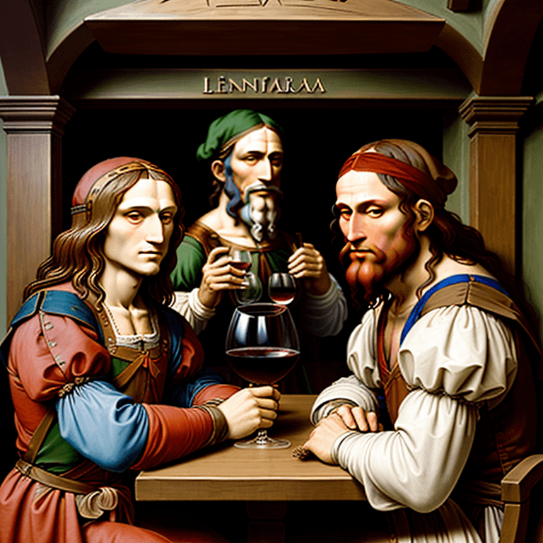 AI generated: Both Leonardo da Vinci and Michelangelo dressed as Renaissance man, sit at the same table in Italian...