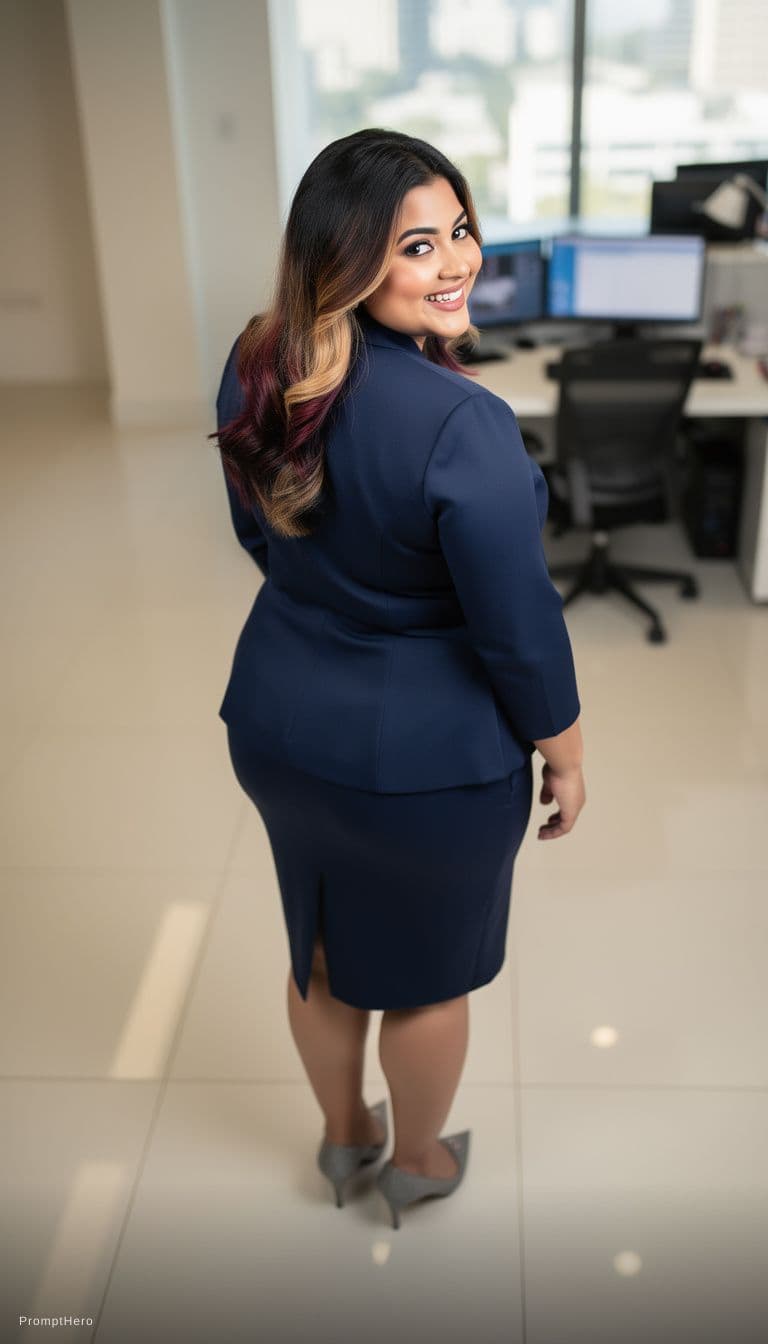 AI generated:  Top view , full body rear curve plus size  image of a 25 year old plus sized hourglass figured Paki...