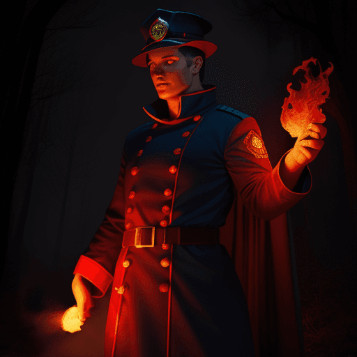 AI generated: fireman, mage, magic, fire, mystic, mysterious, dark, scary, large robe, thick cloths