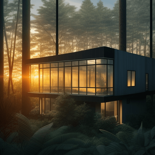AI generated: a hyper realistic photo of a beautiful house where walls are made of windows in mid-century modern s...