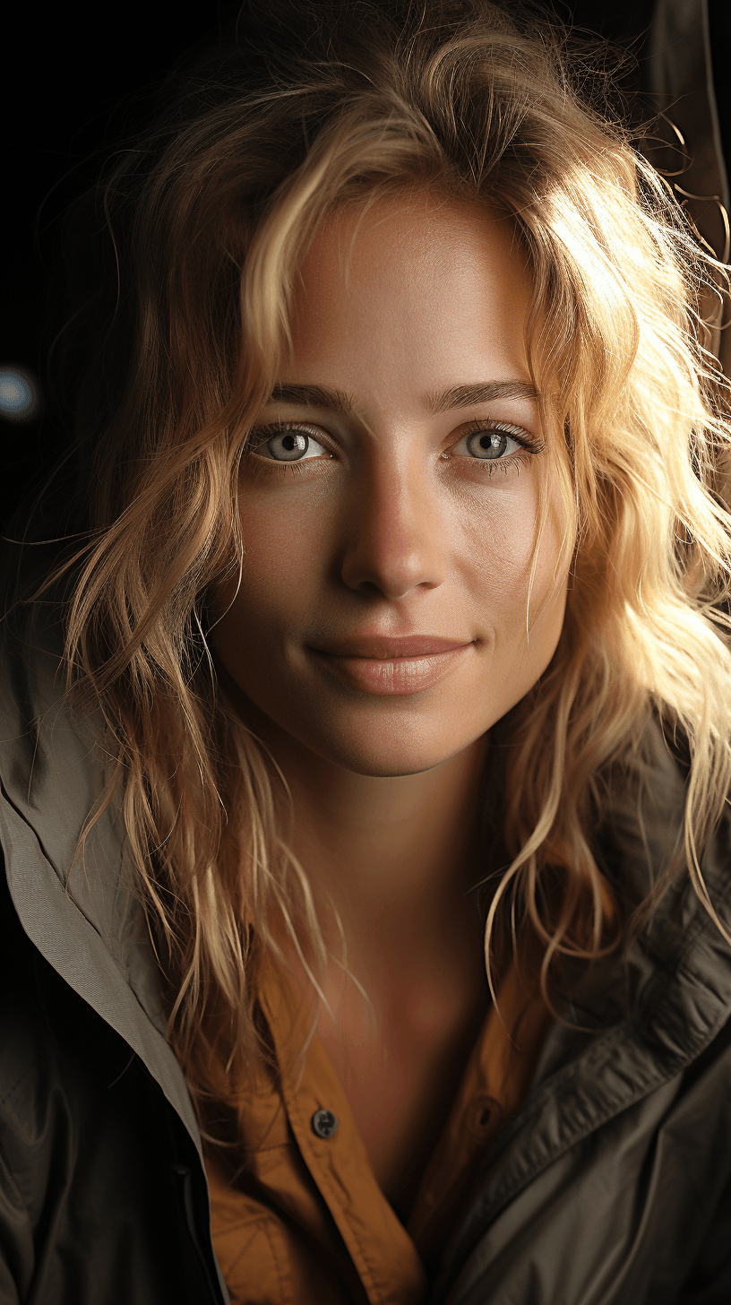 AI generated: hot wet skin, many details, photo filters, amazing look, cool looking, looking up and smiling, sun r...
