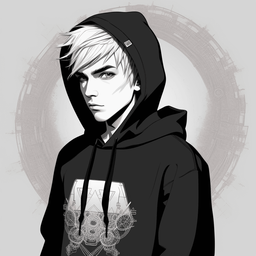 AI generated: Create intricate nvinkpunk style sketch, of a male character wearing Hoodie, vector