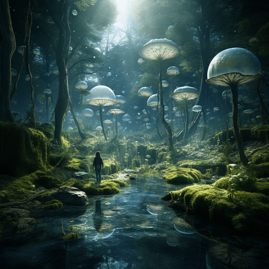 AI generated: cyan moss in the forest, in the style of matthias grünewald, organic form, kazimierz dąbrowski, sver...