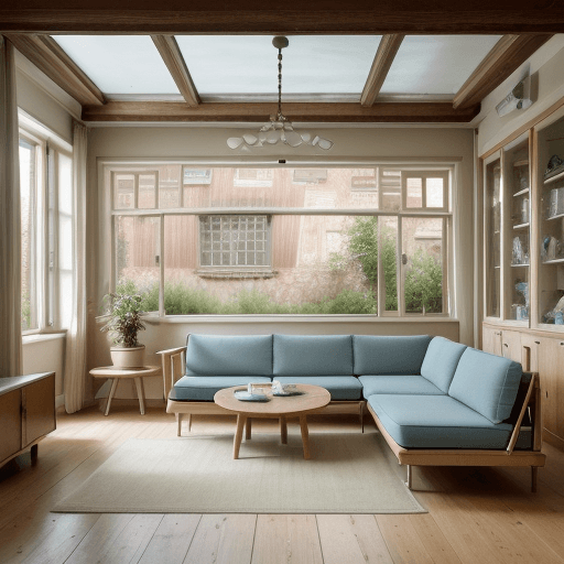 AI generated: High resolution photography interior design, dreamy sunken living room conversation pit, wooden floo...