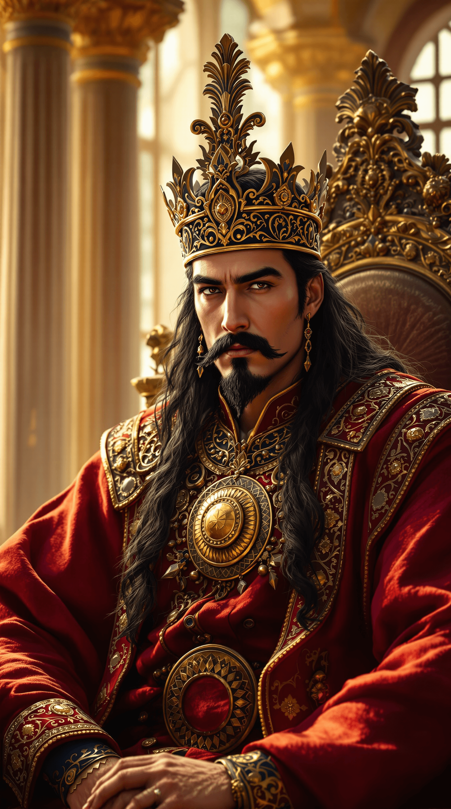 AI generated: Create the image of a handsome and charismatic male king, wearing a crown that should be dome-shaped...