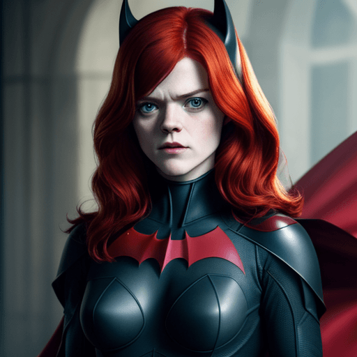 AI generated: Hyper realistic picture of Rose Leslie dressed as Batwoman