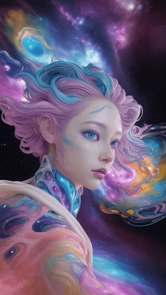 AI generated: "hey girl im on acid i can feel my soul", complex celestial-energy background, colorful best image q...