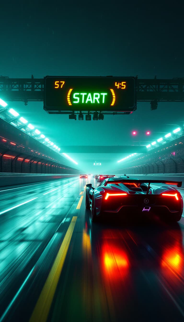AI generated: The start sounds, and the green light turns on on the scoreboard hanging above the track in front of...