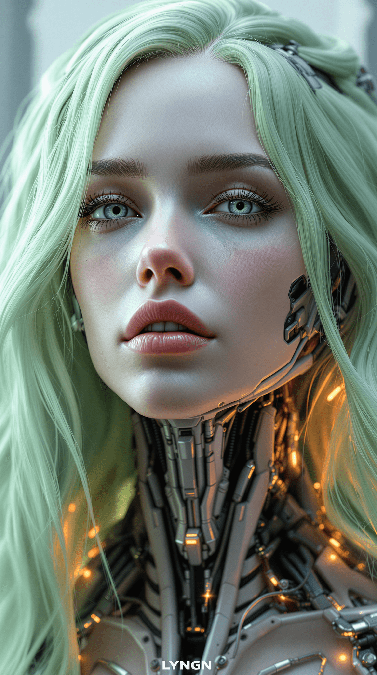 AI generated: Character Sheet, Long wavy, light green hair, complex 3D render ultra detailed of a beautiful porcel...