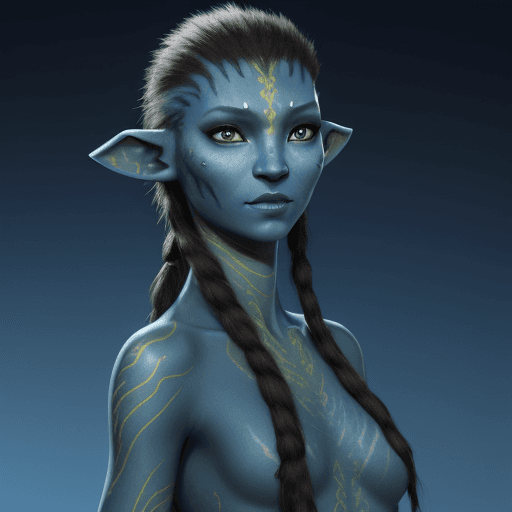 AI generated: Female na'vi character, omatikaya, blue skin, avatar na'vi, james cameron, 2009