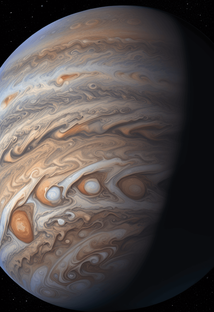 AI generated: a real representation of the planet Jupiter, High resolution photography atmosphere; 8k, intricate d...