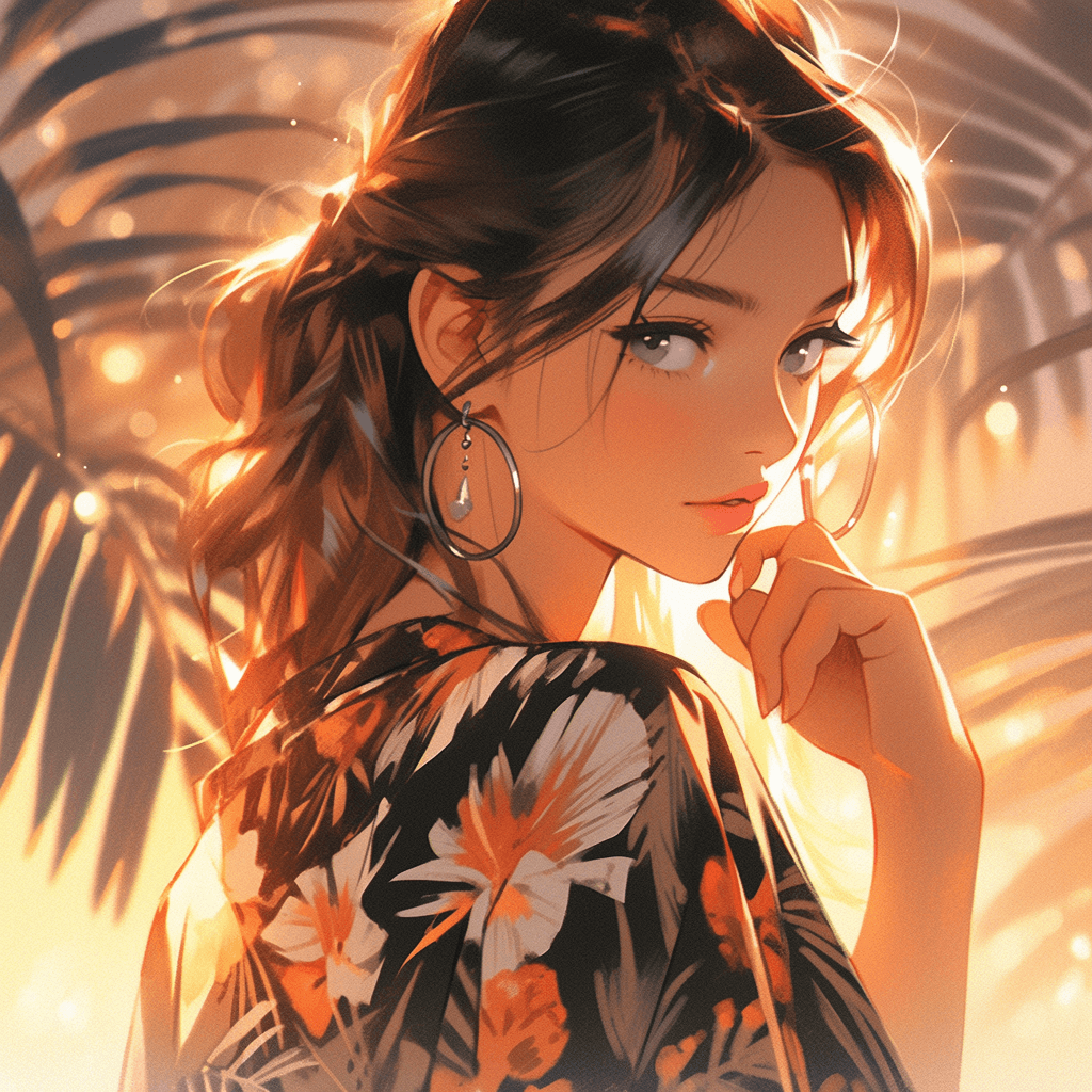 AI generated: an illustration an anime girl wears a colorful outfit, in the style of enigmatic tropics, portraits ...