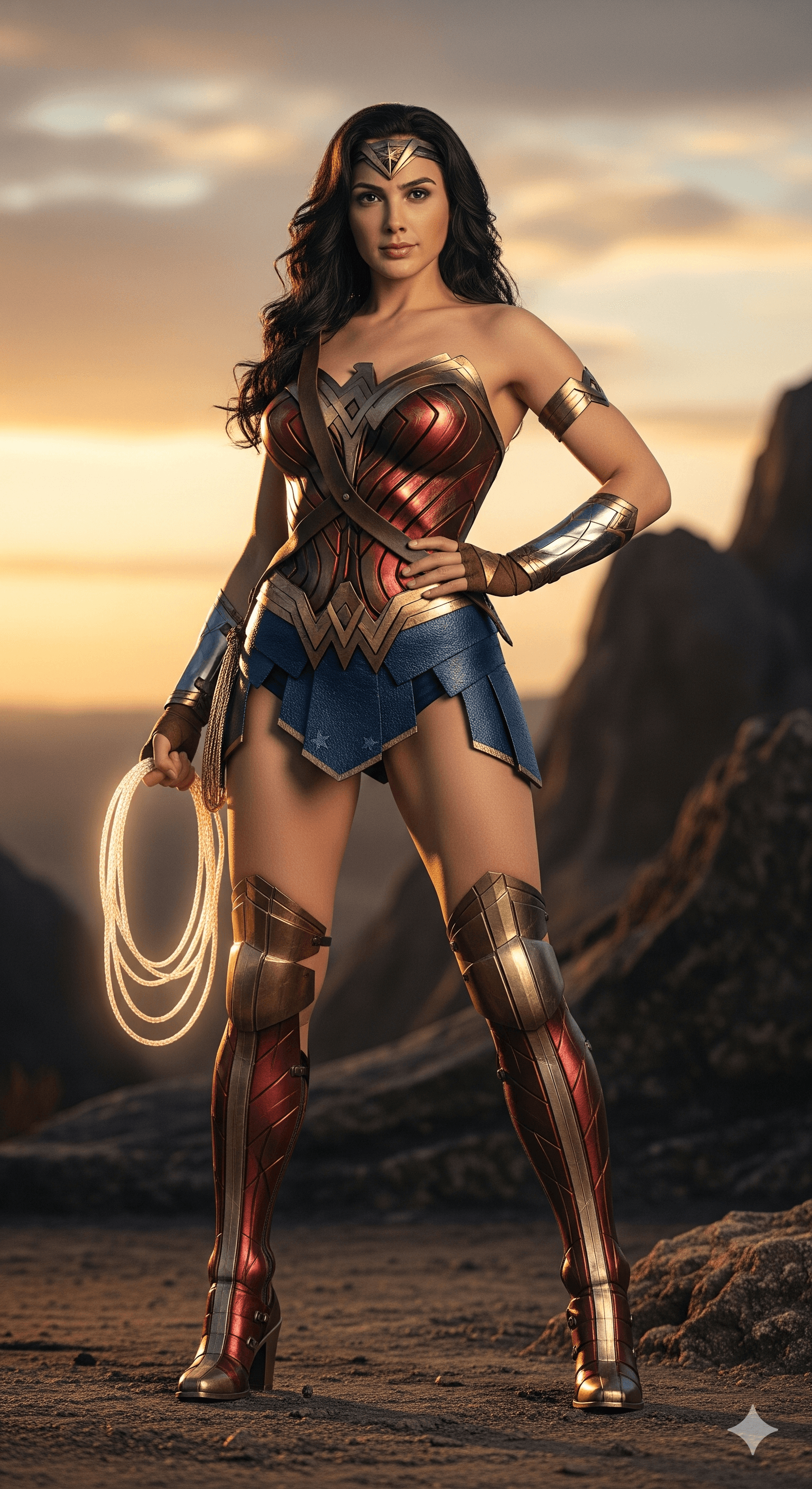 AI generated: Super detailed, crisp, sharp, in focus, photo realistic full body image of wonder woman