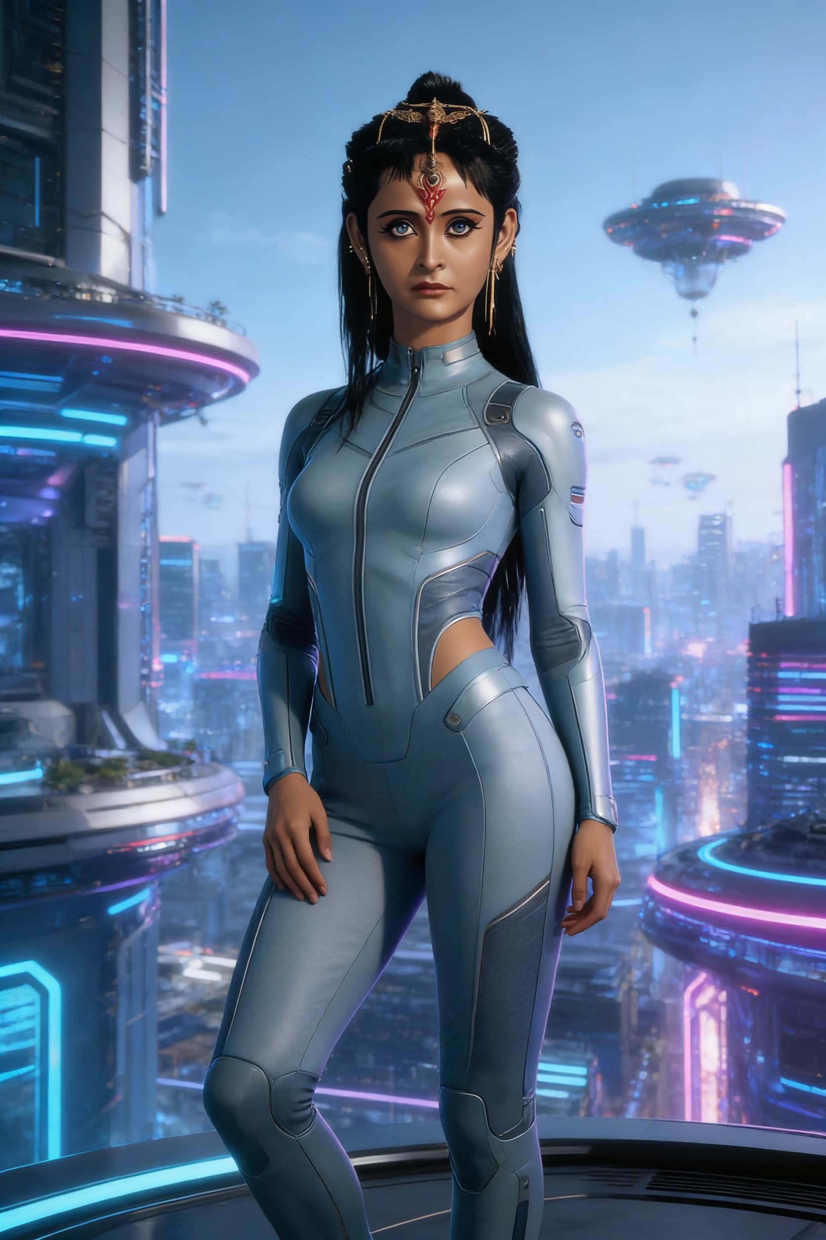 AI generated: Create a new image of the reference character: this AI Female. Match the character in the Reference ...