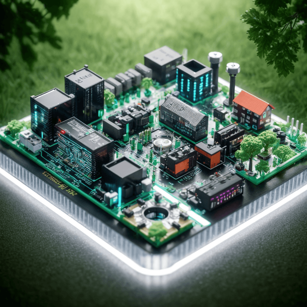 AI generated: 8k uhd, microscopic (community living) on a circuitboard, household and farm, hyperrealisitc, circui...
