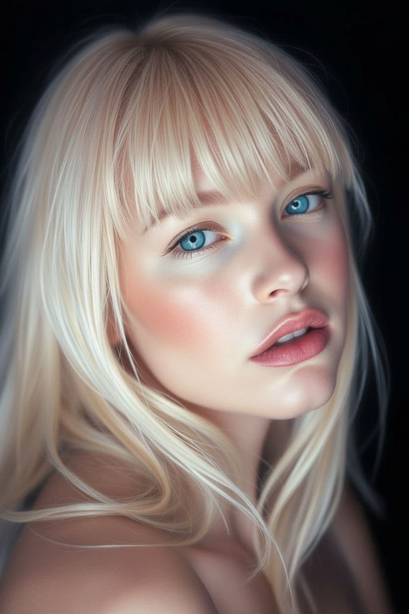 AI generated: "Image is a striking cinematic style, soft pastel colours, close-up portrait of a model with tousled...