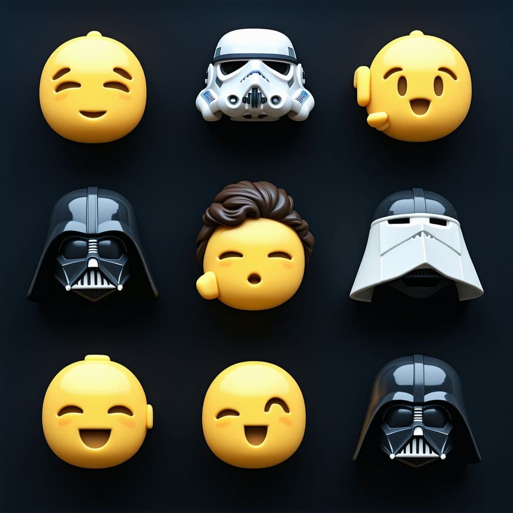 AI generated: table layout of eight unique and realistic star wars emojis, highly detailed, 8k, octane render