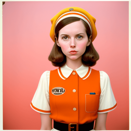 AI generated: wes anderson, girl in retro wear, shoot on mamiya