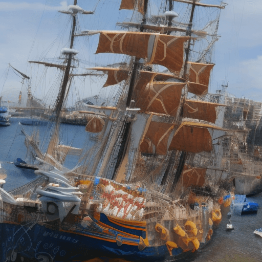 AI generated: Un galeón Español con bandera chilena
