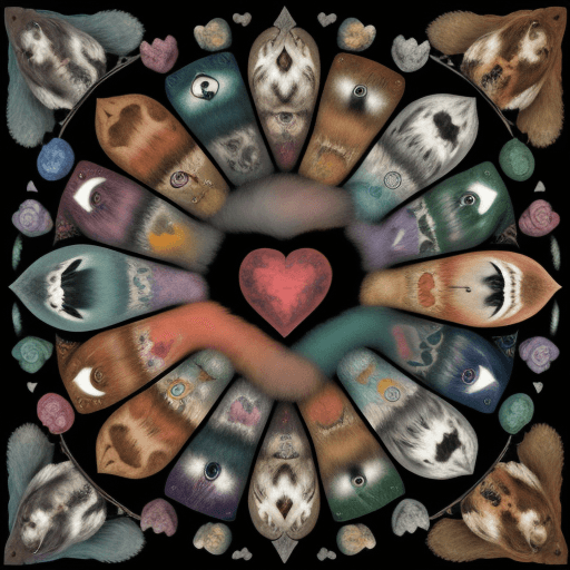 AI generated: an image of a heart made up of many animals, painted as if they were shamans or animals of power, wi...
