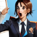 AI generated: objection, ace attorney,  phoenix wright , 
cartoon, black eyes, blue necktie, brown hair, courtroom...
