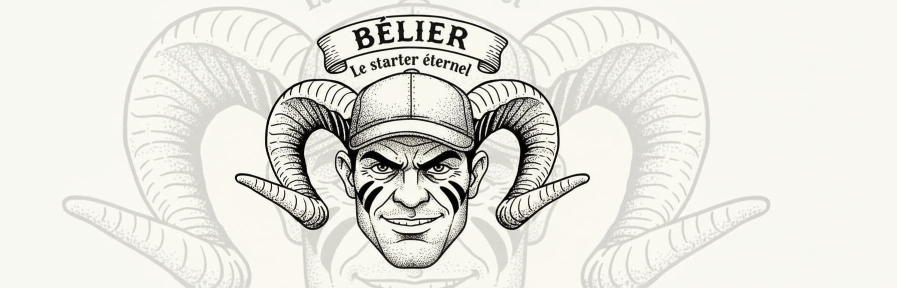 AI generated: Black and beige ink illustration of a stylized zodiac character, face only. Vintage tattoo style, po...