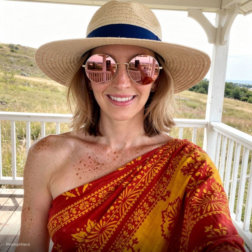 AI generated: A photorealistic portrait of a fit woman with fair skin and light brown, shoulder-length hair, smili...