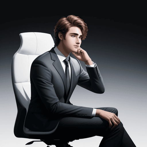 AI generated: handsome boy sitting on a logo chair of a social media logo "YouTube". wearing  suite . The backgrou...