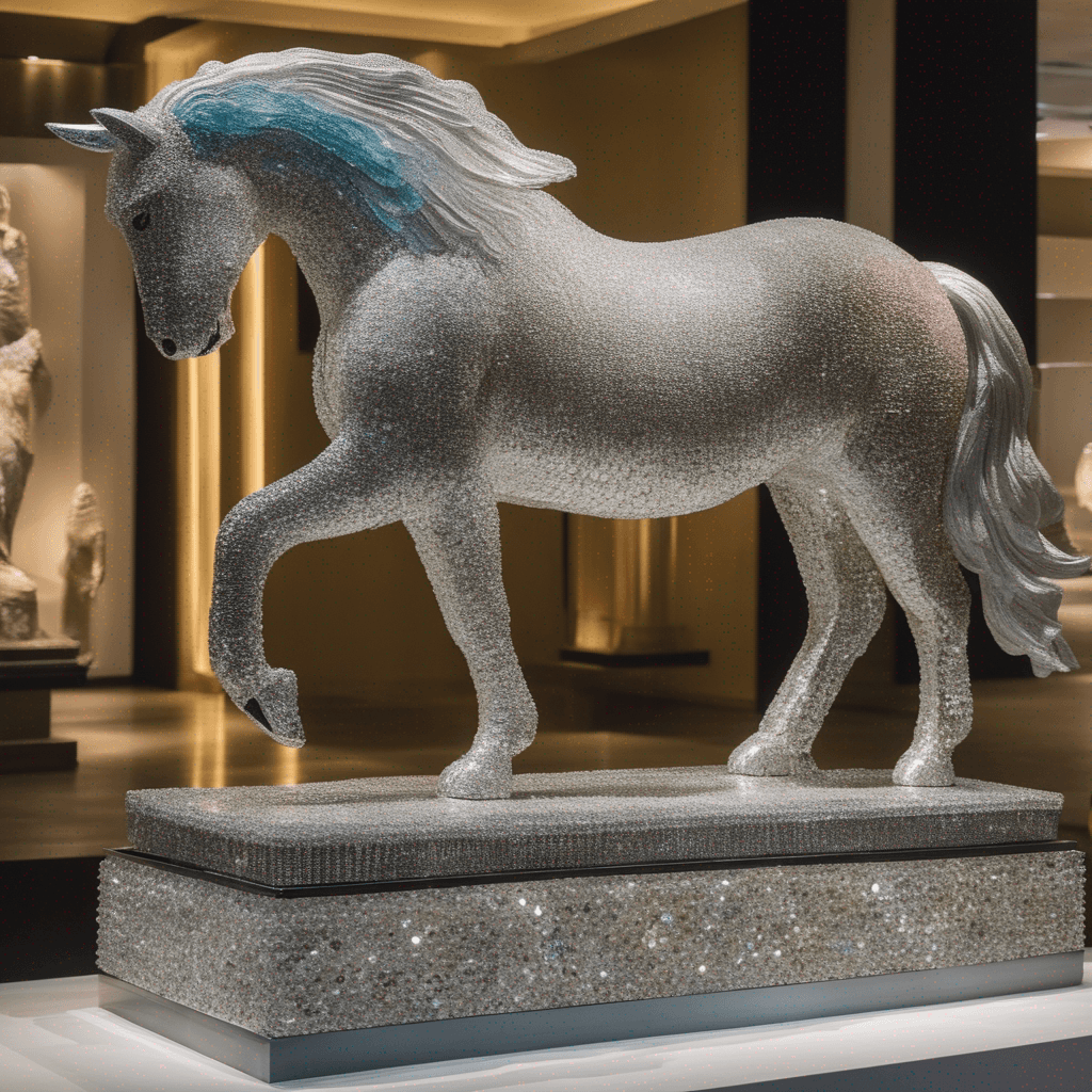 AI generated: Sculpt a life-sized animal greek statue using discarded diamonds and gemstones, highlighting it's be...