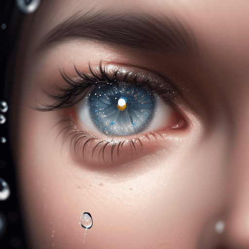 AI generated:  An extreme close-up shot of water droplets falling on a woman's face, realistic detail, sharp focus...