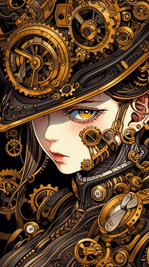 AI generated: The Industrial Revolution meets steampunk, close up shot of Victorian steampunk girl, manga style, i...