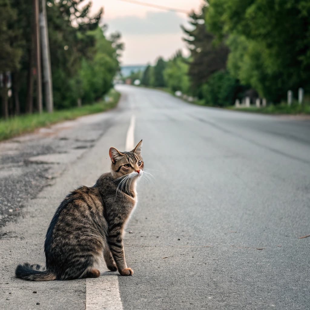 AI generated: cat on road
