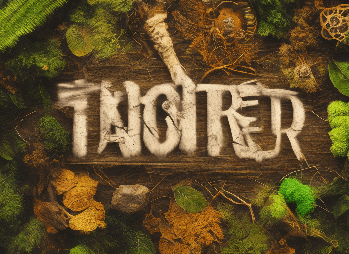 AI generated: ((A R T)) word, forest landscape, rain forrest, text mix background), setting top view, word (Infec...