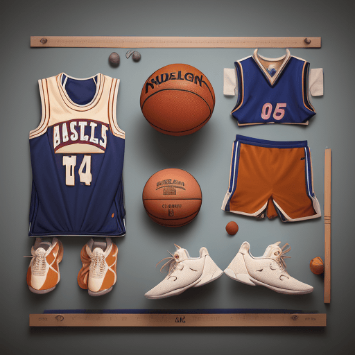 AI generated: a flat lay photography of vintage basketball outfit knolling :: Wes Anderson color palette, studio l...