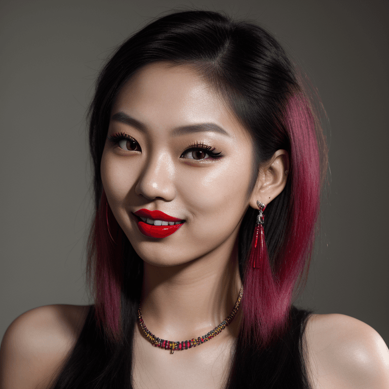 AI generated: hyper realistic headshot photo of a 20 year old stylish, asian punk girl, long hair, slim, skinny, c...