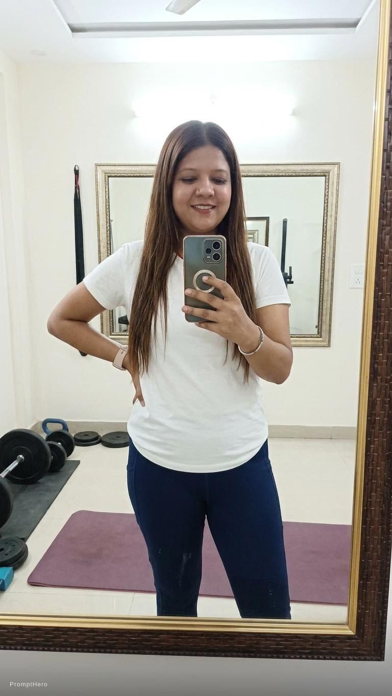 AI generated: the girl takes a photo with her phone of herself in the mirror, she has 24 years old, has straight b...