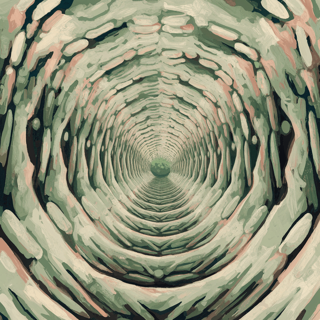 AI generated: water color painting, a straight infinite tunnel of dense greeneries, no details, crude brush stroke...