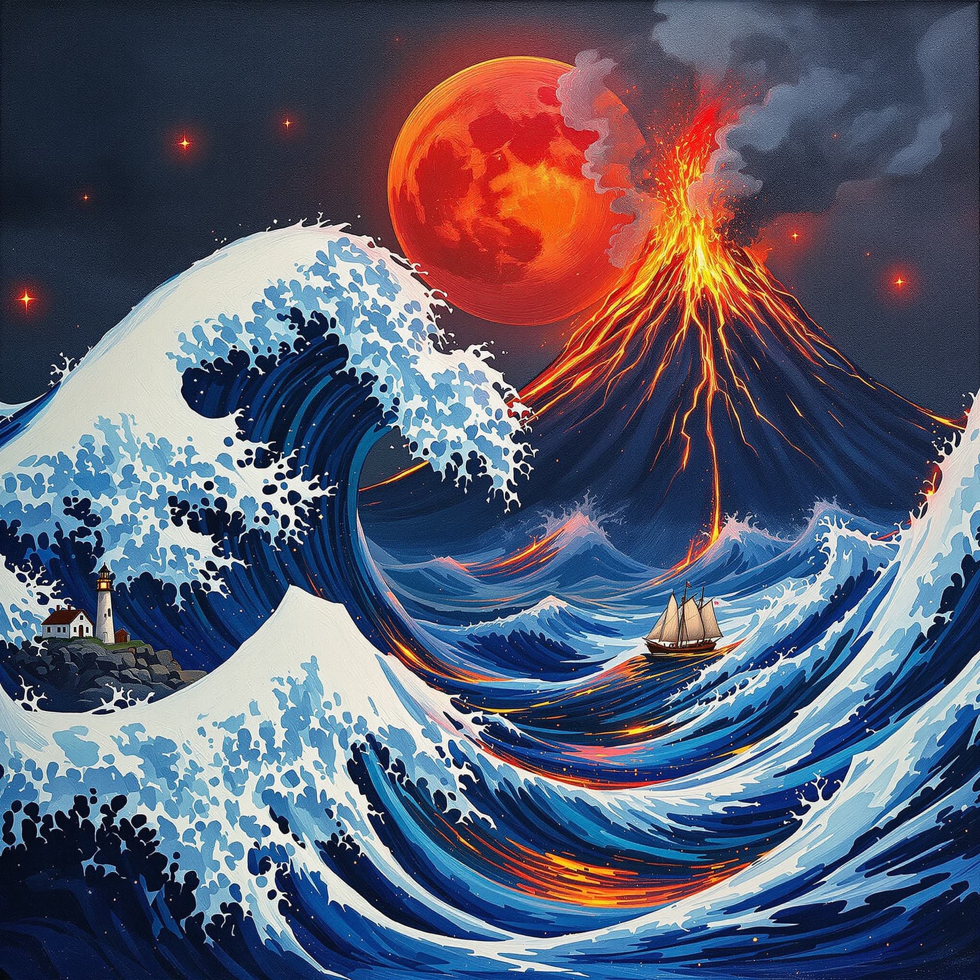 AI generated: Psychedelic, surreal. A powerful, textured oil painting with visible impasto and brushstrokes, in th...