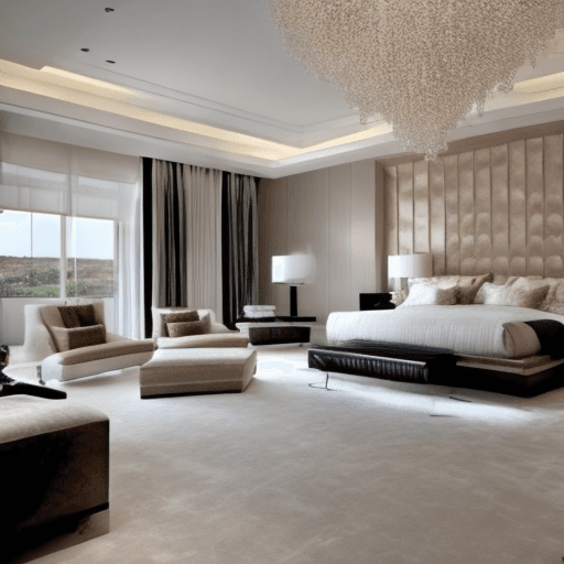 AI generated: a modern master bedroom suite 
with luxury interiors