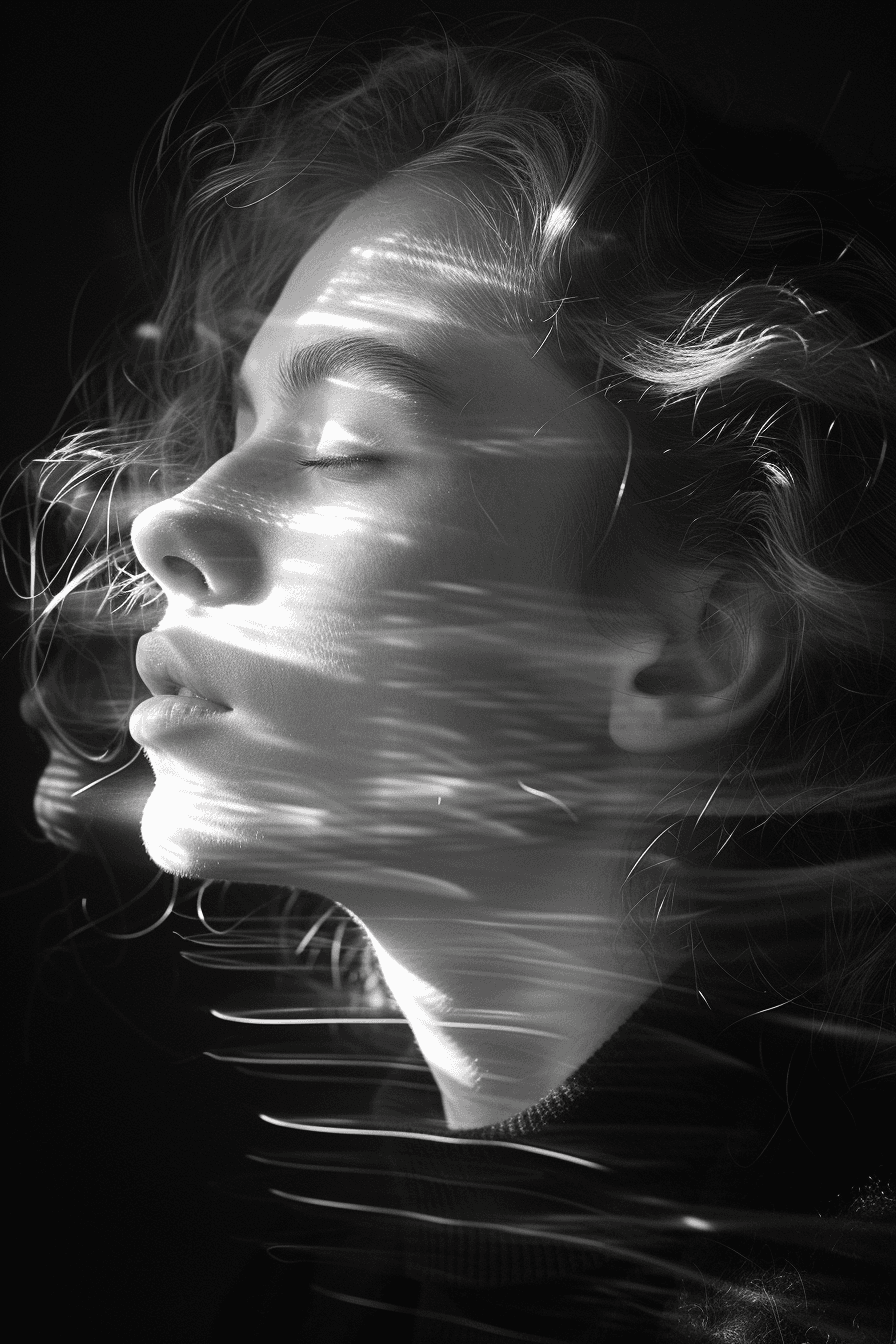 AI generated: blurry image of a girl, in the style of minimalist beauty, androgynous, light black, mote kei, seren...