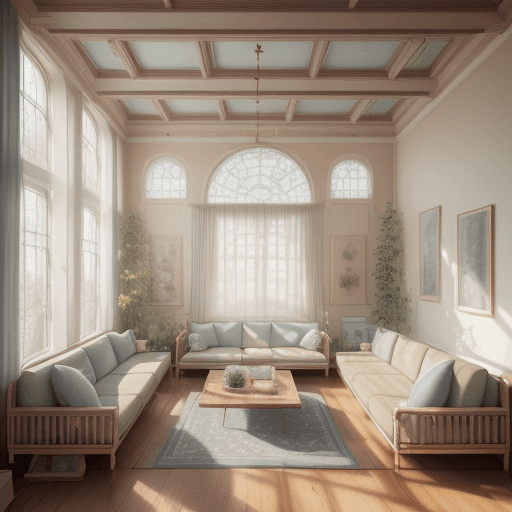 AI generated: High resolution photography interior design, dreamy sunken living room conversation pit, wooden floo...
