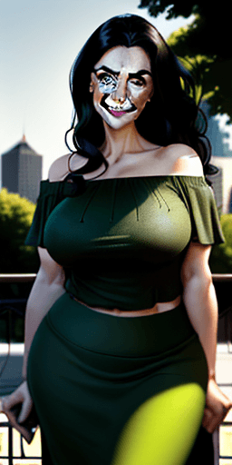 AI generated: hyper realistic, eye level shot, daylight, offset lighting, outdoors, city park, older woman, 35 yea...