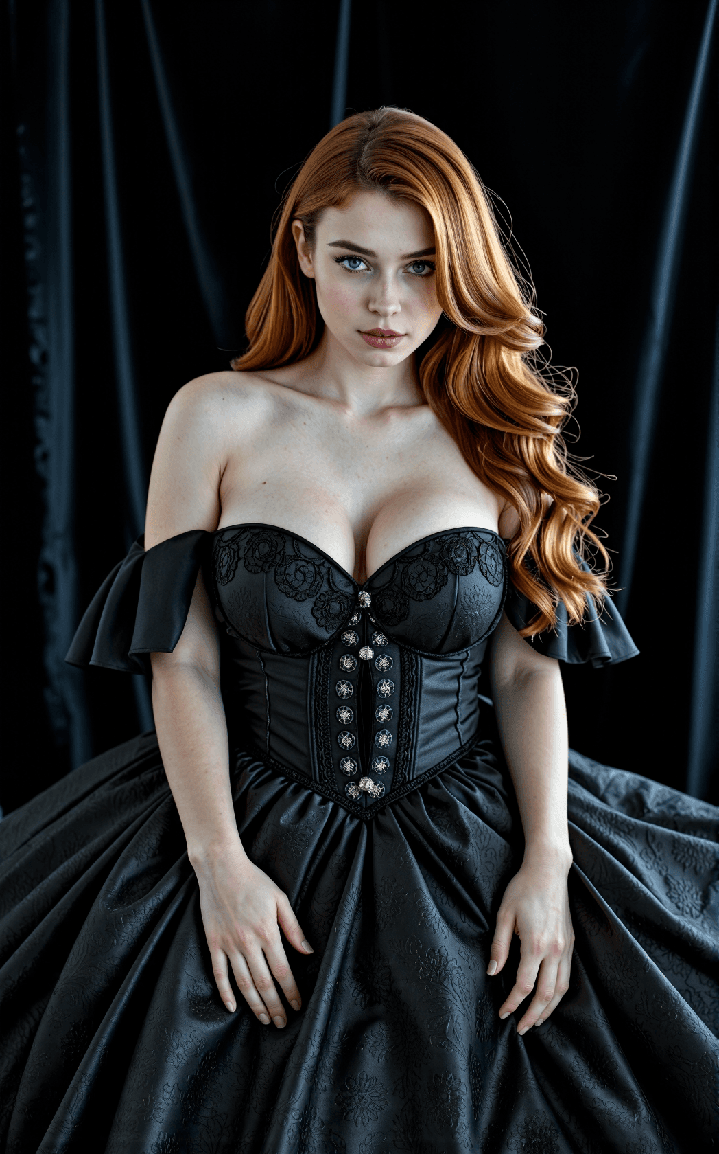AI generated: An erotic, seductive editorial documentary portrait of a young woman with a statuesque hourglass fig...