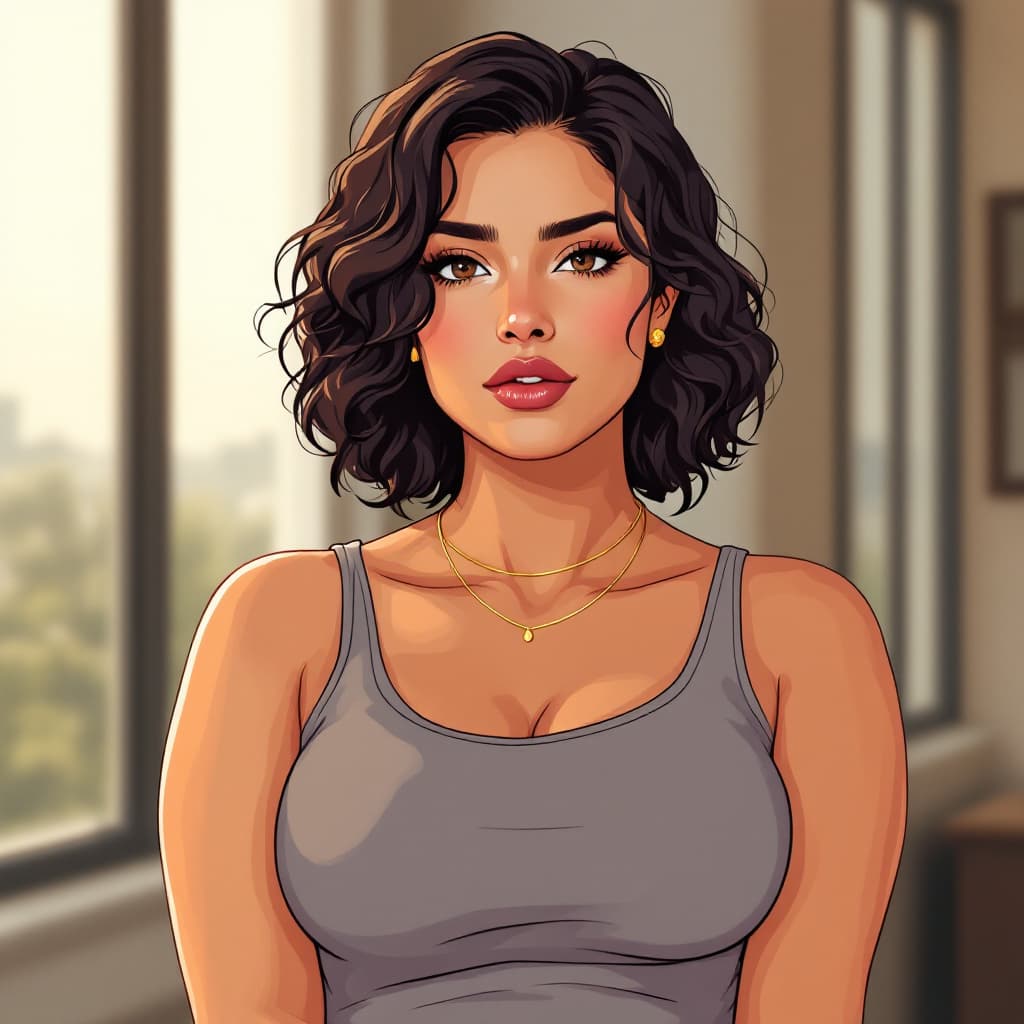 AI generated: "An anime-style illustration of a female representing a Mexican thick voluptuous woman in her 30s. S...