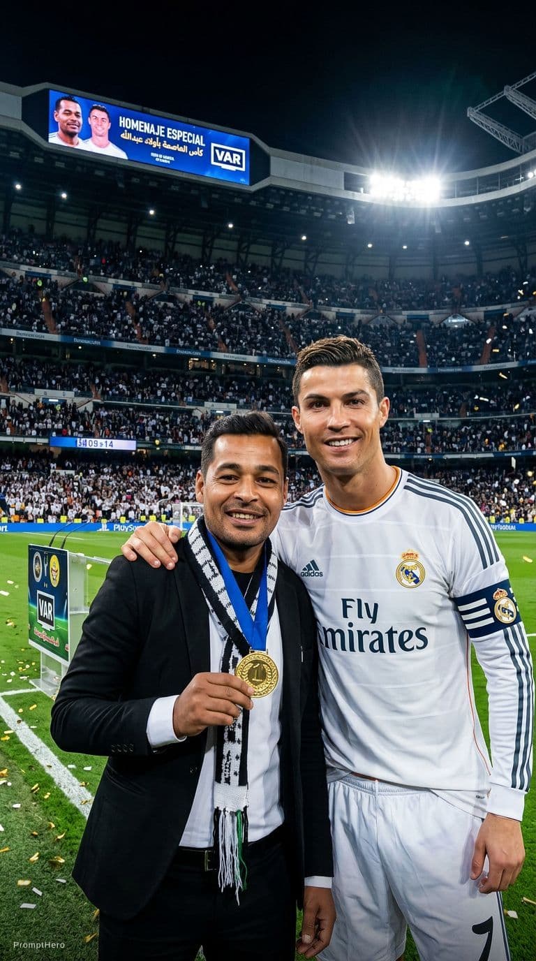 AI generated: Este chico y cristiano ronaldo en el bernabeu. Cambia por este hombre
