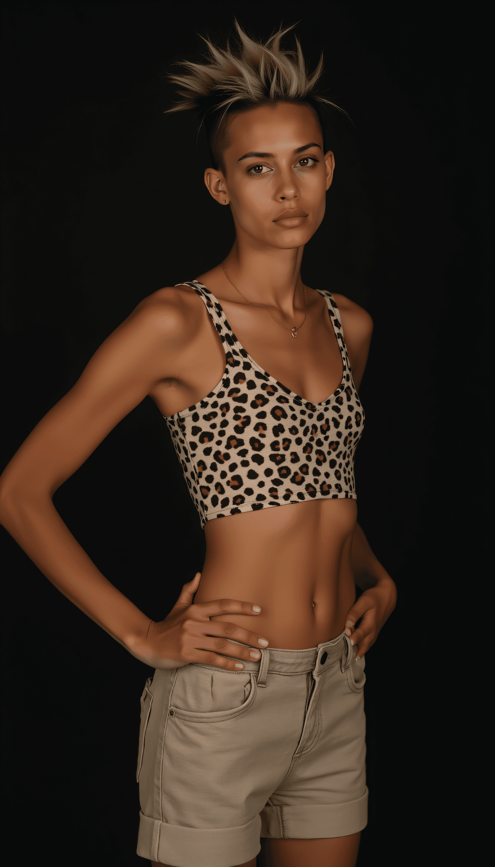 AI generated: half body fashion photography, of a 24 year old Ewe-Parsi female chic globetrotter with Frustrated e...